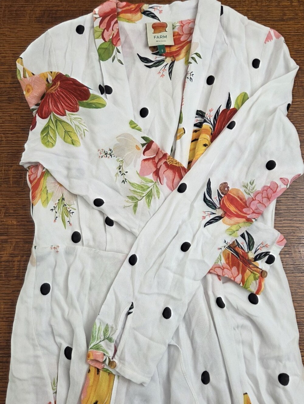 Farm Rio White Floral Polka Dot Maxi Dress Long Sleeve Womens Small Like New - Picture 10 of 15